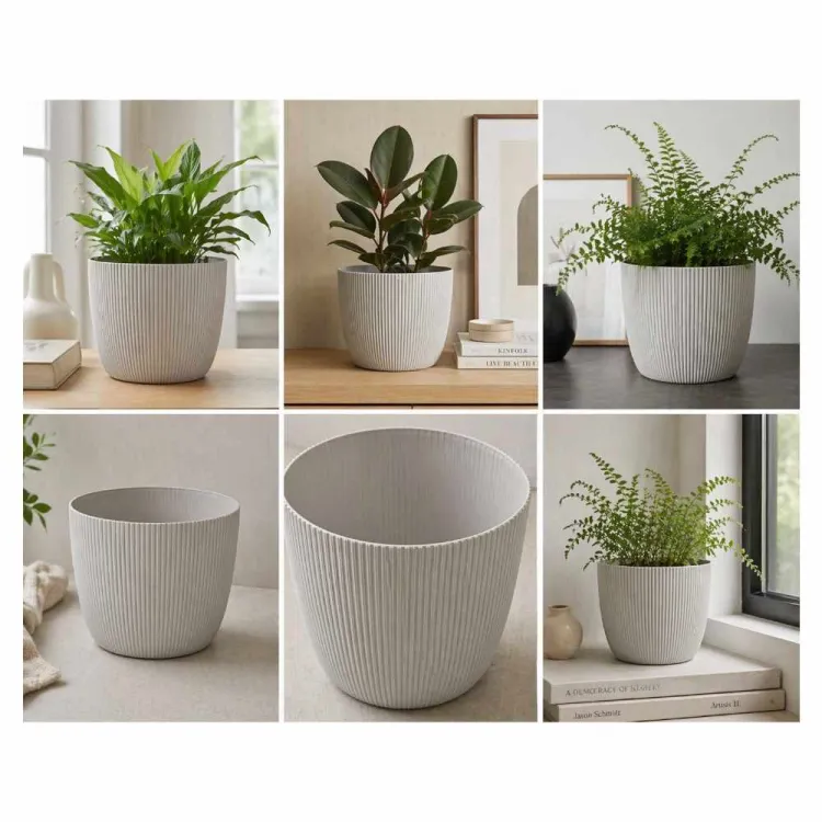 Osłonka LAMELA Magnolia Jumper 26cm tworzywo sztuczne prążkowana taupe do roślin