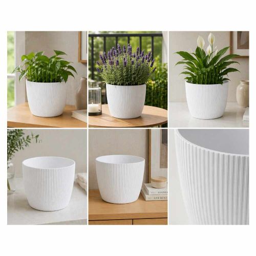 Osłonka Lamela Magnolia Jumper 11cm tworzywo sztuczne prążkowana biała do roślin