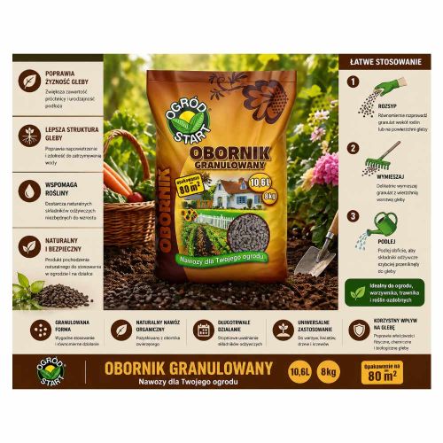 Obornik granulowany Ogród Start 8kg naturalny nawóz organiczny do gleby i upraw