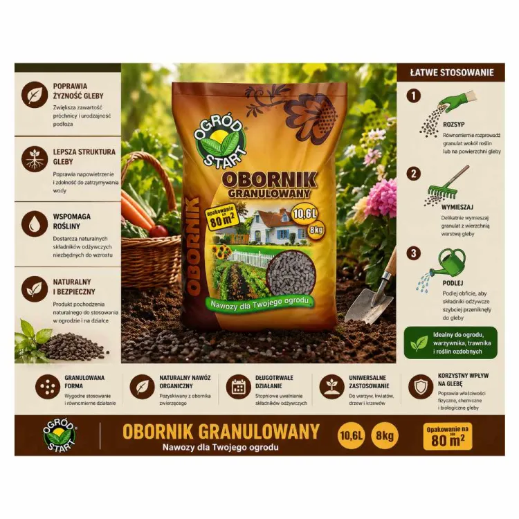 Obornik granulowany Ogród Start 8kg naturalny nawóz organiczny do gleby i upraw