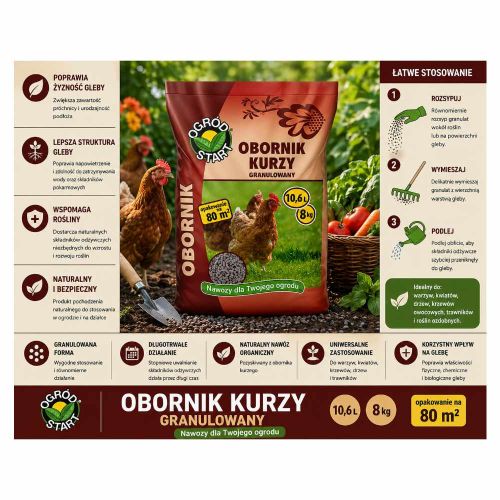 Obornik kurzy granulowany Ogród Start 8kg nawóz organiczny do gleby i upraw ogrodowych