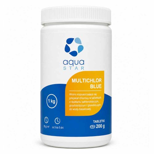 Tabletki chlorowe basenowe aqua star multichlor blue 1kg 200g wolne rozpuszczanie dezynfekcja