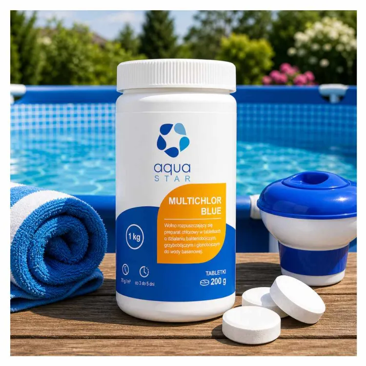 Tabletki chlorowe basenowe aqua star multichlor blue 1kg 200g wolne rozpuszczanie dezynfekcja