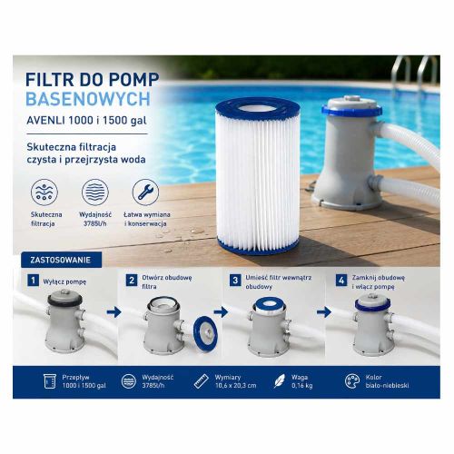 Filtr do pomp basenowych Avenli 1000 i 1500 gal 3785l/h do czyszczenia wody