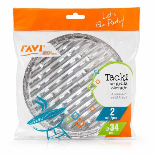 Tacki aluminiowe Ravi okrągłe 34cm jednorazowe 2szt do grilla i pieczenia