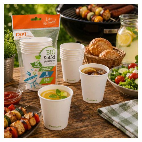 Kubki papierowe Ravi Bio 250ml biodegradowalne 6szt do napojów zimnych i ciepłych