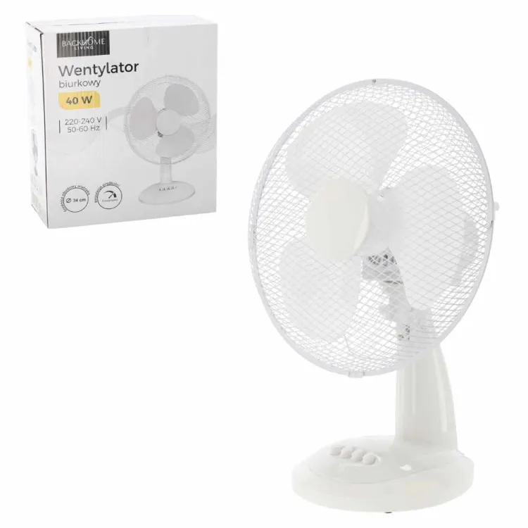 Wentylator biurkowy Backhome Living FAN9028 40W 34cm 3-stopniowy biały