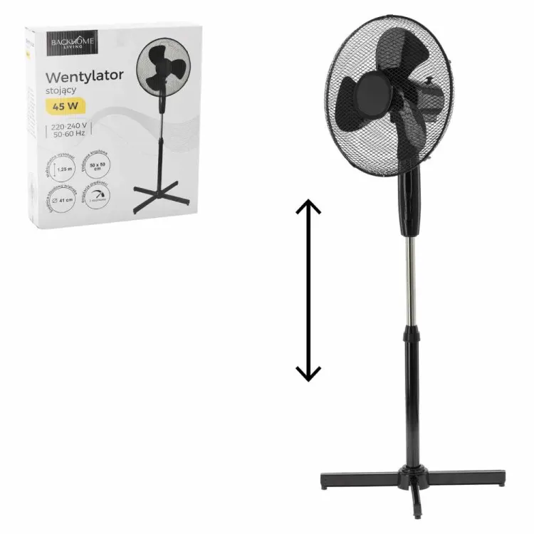 Wentylator stojący Backhome Living 45W 41cm 3-stopniowy regulowany czarny