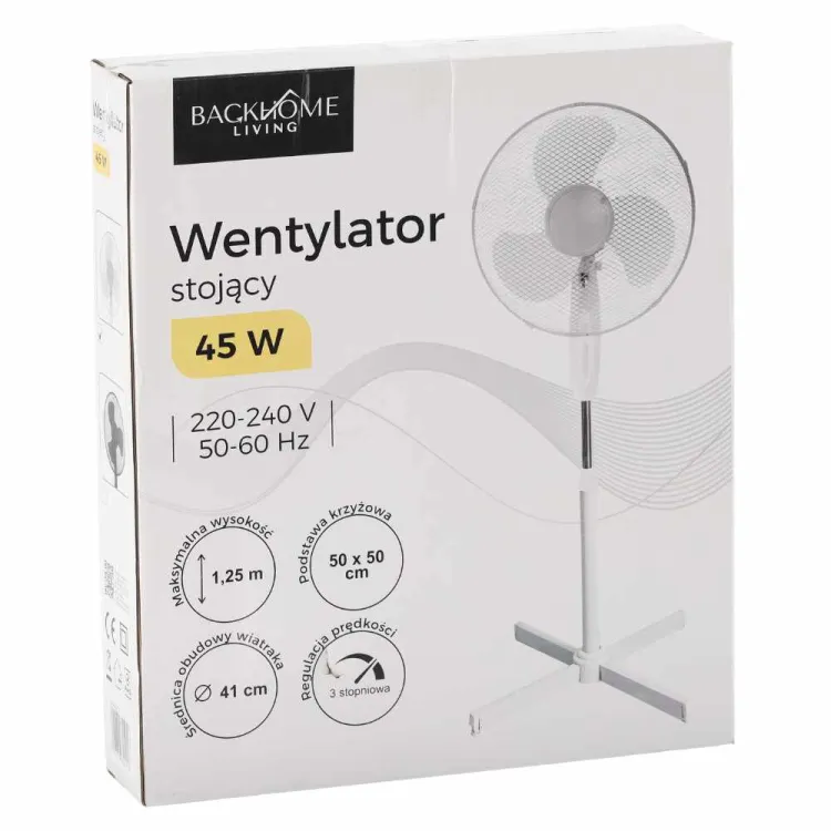 Wentylator stojący Backhome Living FAN9004 45W 41cm 3-stopniowy biały