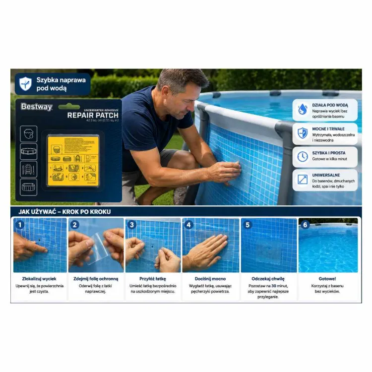 Łatki naprawcze Bestway 62091 samoprzylepne pod wodę do basenów i materacy