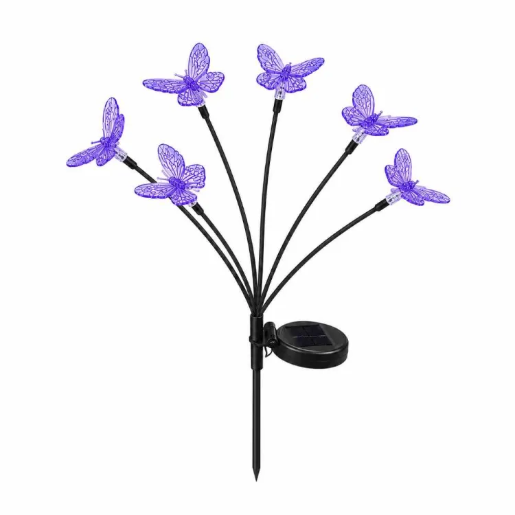 Lampa solarna ogrodowa LED motyle niebieskie 6 elementów sztyca ziemna
