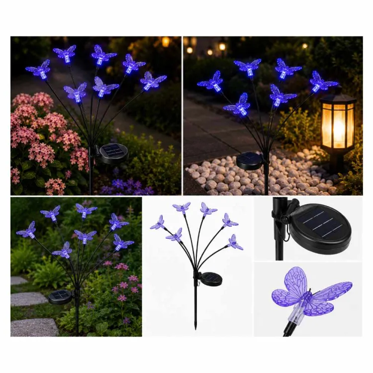 Lampa solarna ogrodowa LED motyle niebieskie 6 elementów sztyca ziemna