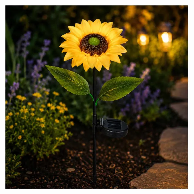 Lampa solarna LED słonecznik żółty na sztycy dekoracyjna do ogrodu