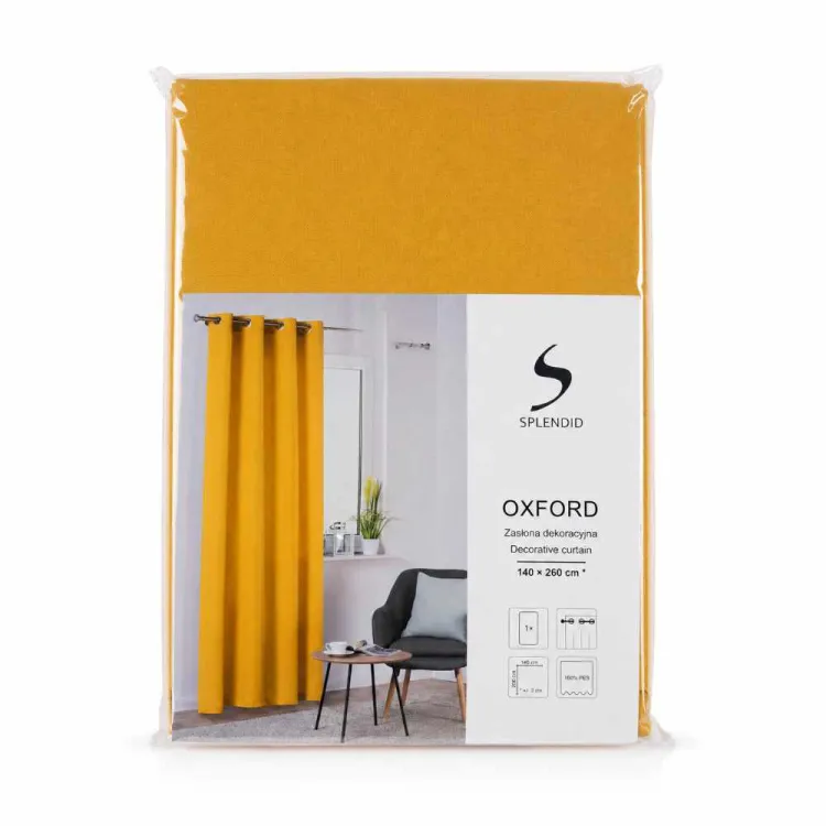 Zasłona dekoracyjna Splendid Oxford Musztardowa 140x260 cm na przelotkach