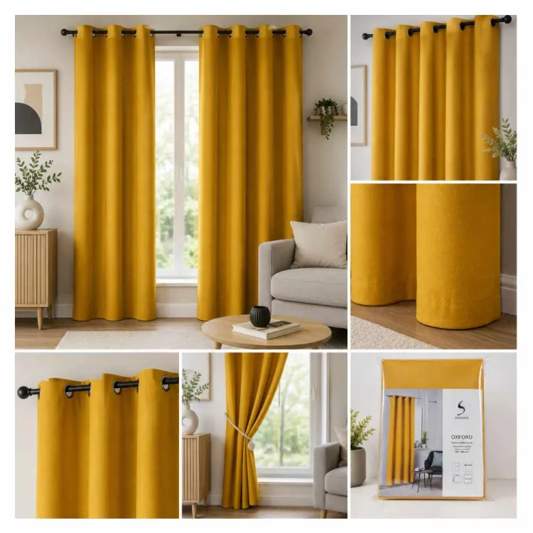 Zasłona dekoracyjna Splendid Oxford Musztardowa 140x260 cm na przelotkach