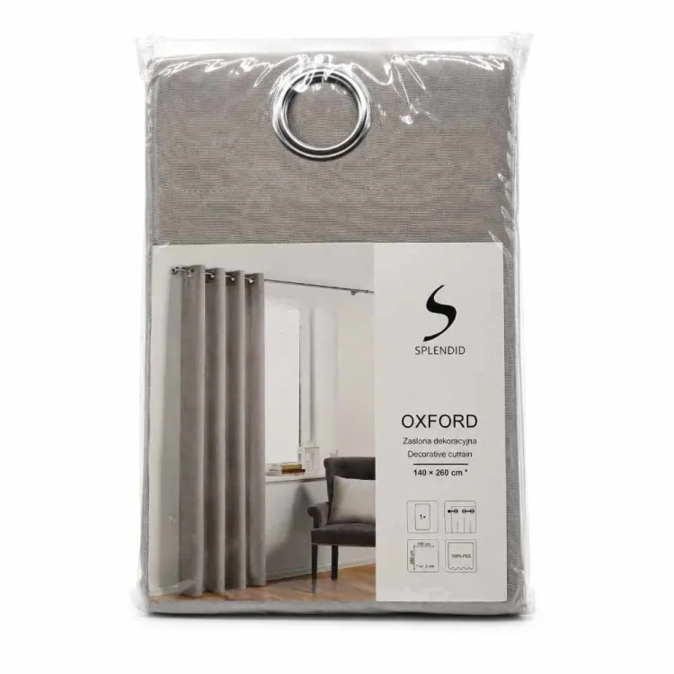 Zasłona dekoracyjna Splendid Oxford 140x260cm na przelotkach 100% poliester szara