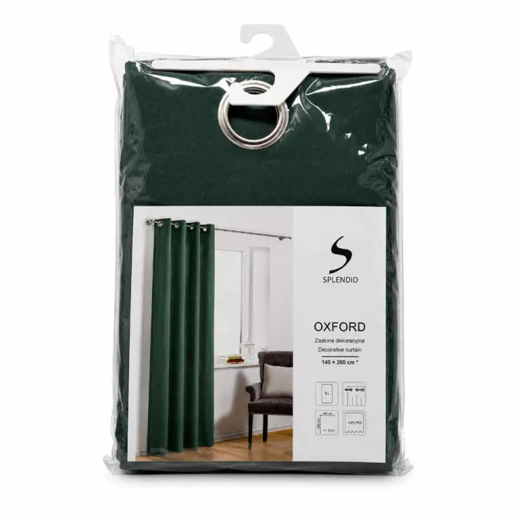 Zasłona dekoracyjna Splendid Oxford 140x260cm na przelotkach 100% poliester zielona