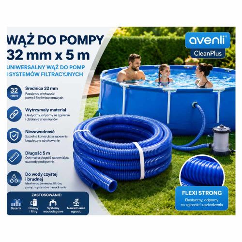 Wąż basenowy Avenli CleanPlus 32mm 5m karbowany do pomp i filtrów