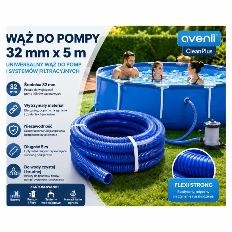 Wąż basenowy Avenli CleanPlus 32mm 5m karbowany do pomp i filtrów