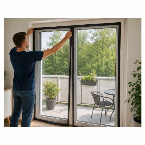 Siatka na drzwi FX 140x240cm czarna przeciw owadom z magnesami