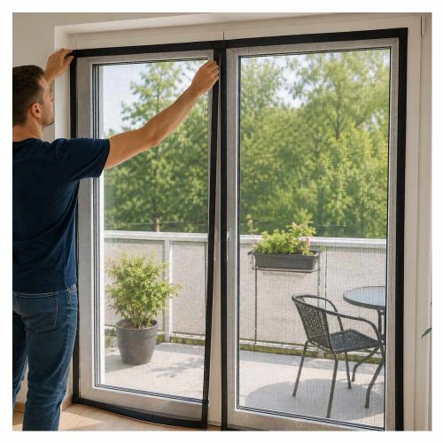 Siatka magnetyczna na drzwi BROS czarna 80-100x210-220cm przeciw owadom