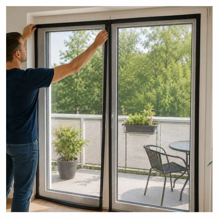 Siatka magnetyczna na drzwi BROS czarna 80-100x210-220cm przeciw owadom