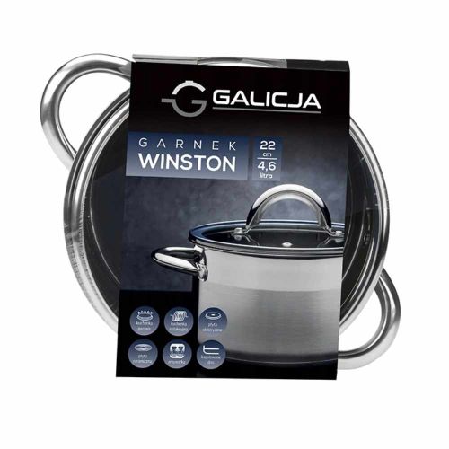 Garnek Galicja Winston 22cm 4,6l ze stali nierdzewnej z pokrywką indukcyjny