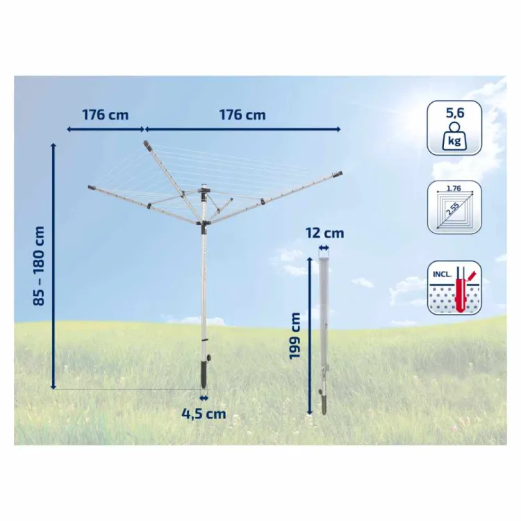 Suszarka ogrodowa na pranie LEIFHEIT 50m wysokość 85-180cm LinoLift 500