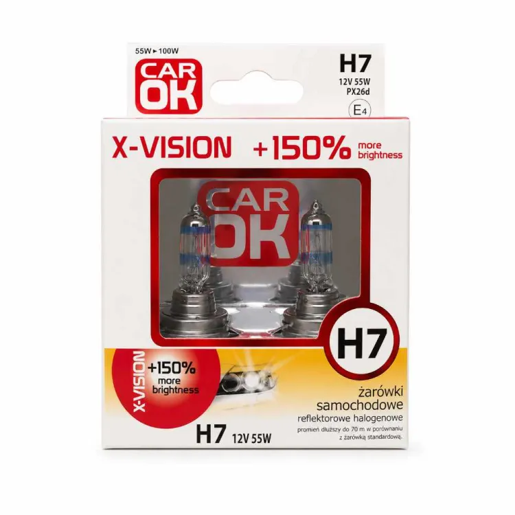 Żarówki halogenowe H7 12V 55W PX26d 2szt. X-Vision +150% promienia Car OK