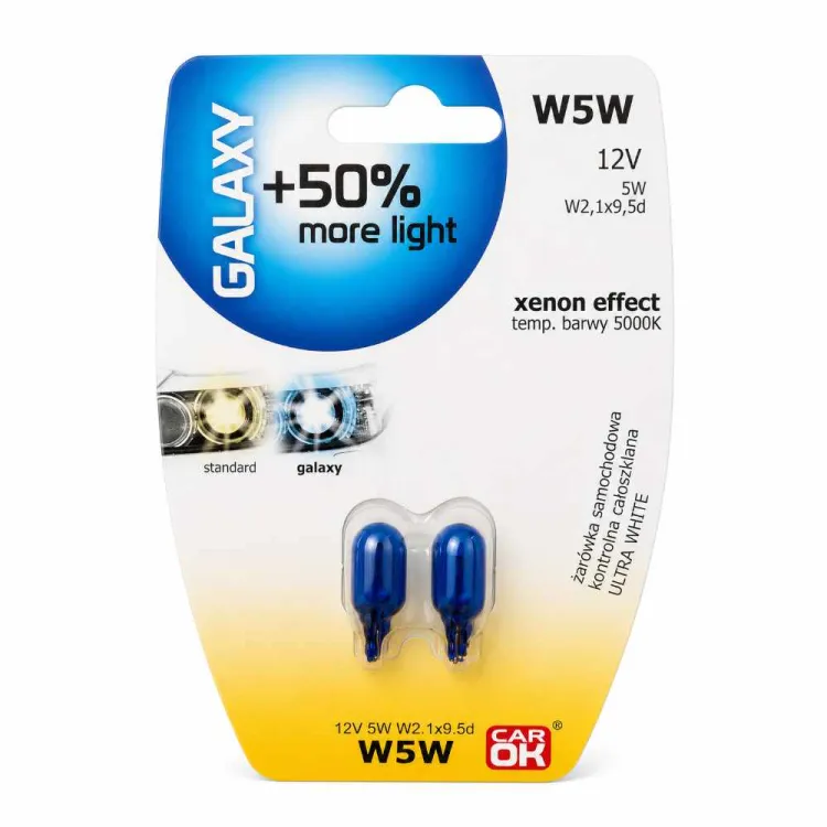 Żarówki samochodowe W5W 12V 5W Ultra White efekt xenonu 5000K 2szt. Galaxy