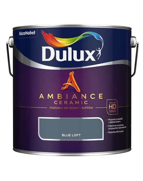 Farba ceramiczna Dulux Ambiance Ceramic Blue Loft 2,5L odporna na plamy i szorowanie do ścian i sufitów