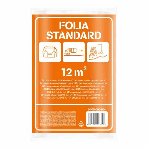Folia ochronna malarska HDPE STANDARD 3x4m 12m² przezroczysta KAEM