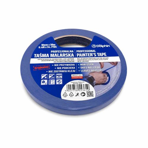 Taśma malarska Blue Dolphin niebieska 10mm x 50m profesjonalna nie podcieka