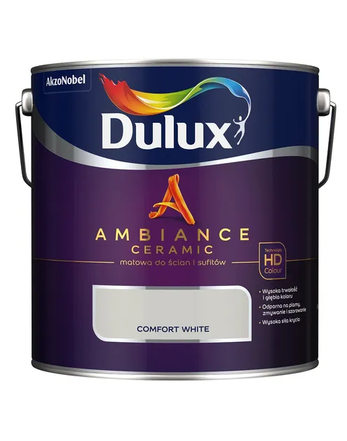 Farba ceramiczna Dulux Ambiance Ceramic Comfort White 2,5L odporna na plamy i szorowanie do ścian i sufitów