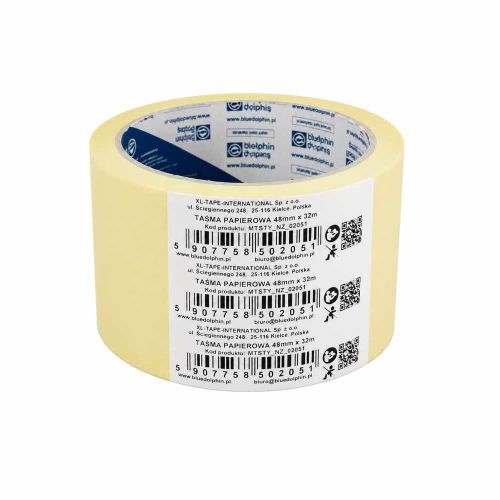 Taśma malarska papierowa 48mm x 32m żółta Blue Dolphin