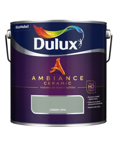 Farba ceramiczna Dulux Ambiance Ceramic Green Spa 2,5L odporna na plamy i szorowanie do ścian i sufitów