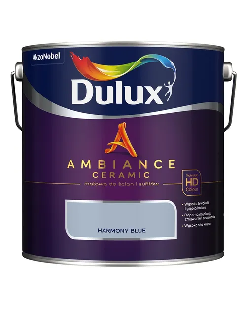 Farba ceramiczna Dulux Ambiance Ceramic Harmony Blue 2,5L odporna na plamy i szorowanie do ścian i sufitów