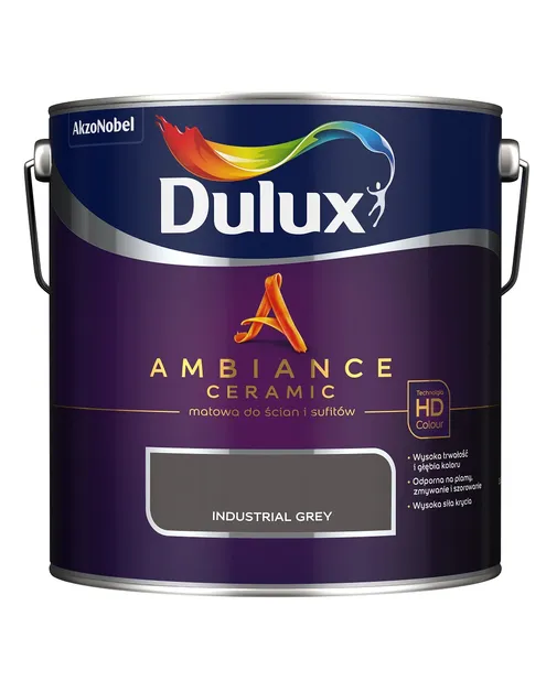 Farba ceramiczna Dulux Ambiance Ceramic Industrial Grey 2,5L odporna na plamy i szorowanie do ścian i sufitów