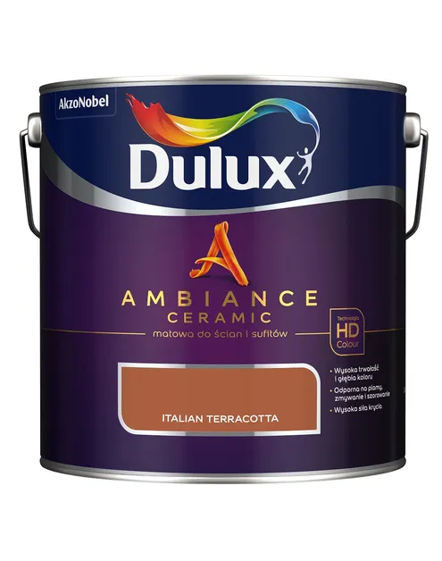 Farba ceramiczna Dulux Ambiance Ceramic Italian Terracotta 2,5L odporna na plamy i szorowanie do ścian i sufitów