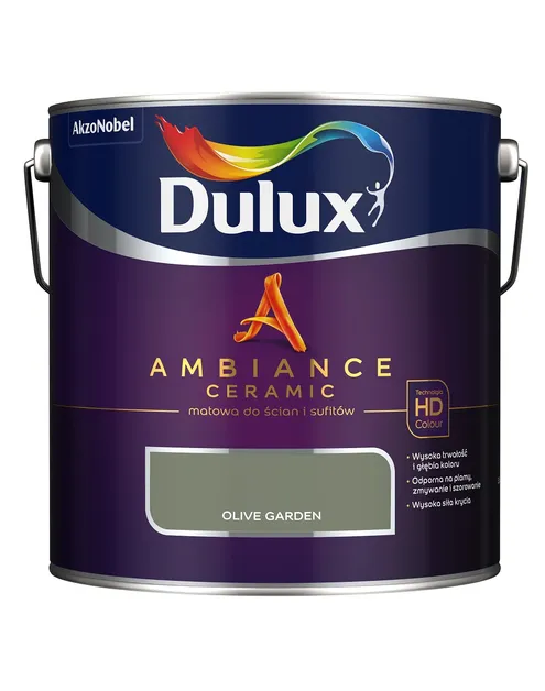 Farba ceramiczna Dulux Ambiance Ceramic Olive Garden 2,5L odporna na plamy i szorowanie do ścian i sufitów
