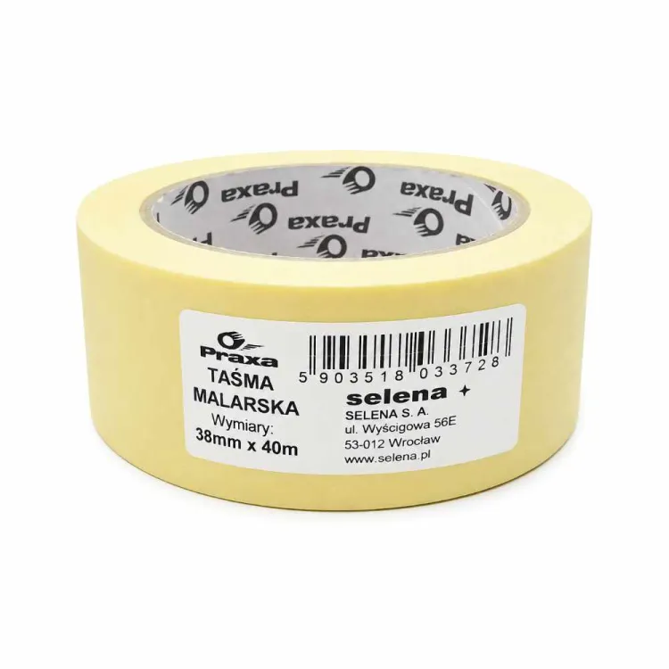 Taśma malarska maskująca papierowa 38mm 40m żółta nie zostawia kleju Praxa
