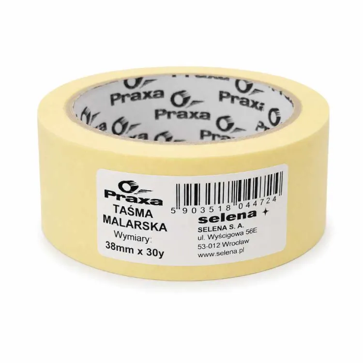 Taśma malarska maskująca papierowa 38mm x 30y żółta Praxa