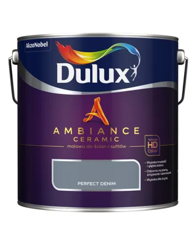 Farba ceramiczna Dulux Ambiance Ceramic Perfect Denim 2,5L odporna na plamy i szorowanie do ścian i sufitów