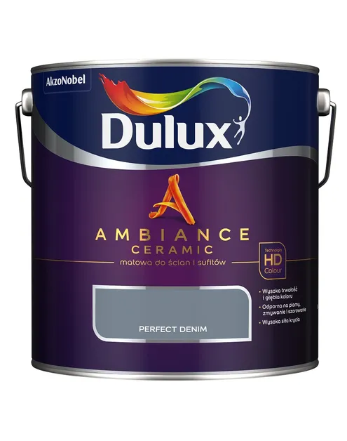Farba ceramiczna Dulux Ambiance Ceramic Perfect Denim 2,5L odporna na plamy i szorowanie do ścian i sufitów