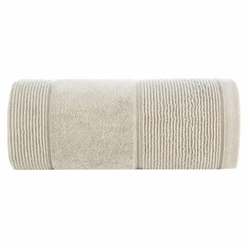 Ręcznik bawełniany 30x50cm 500g/m2 prążkowany beżowy z welurową bordiurą EMMA