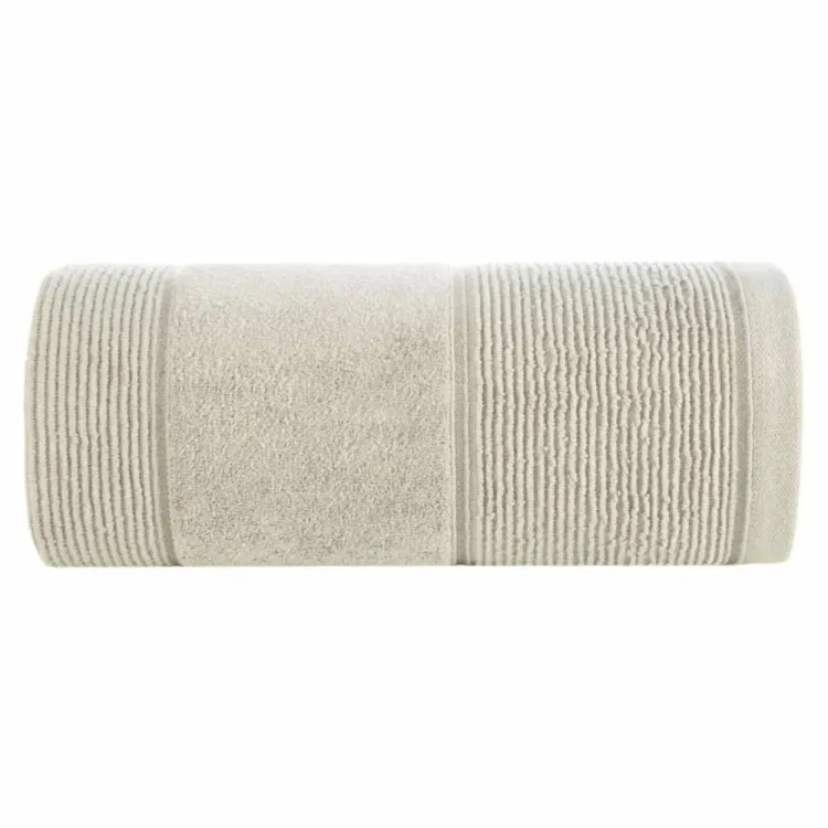 Ręcznik bawełniany 30x50cm 500g/m2 prążkowany beżowy z welurową bordiurą EMMA