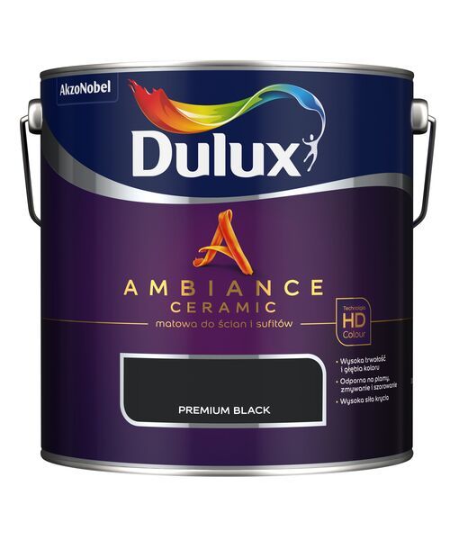 Farba ceramiczna Dulux Ambiance Ceramic Premium Black 2,5L odporna na plamy i szorowanie do ścian i sufitów