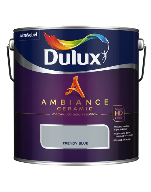Farba ceramiczna Dulux Ambiance Ceramic Trendy Blue 2,5L odporna na plamy i szorowanie do ścian i sufitów