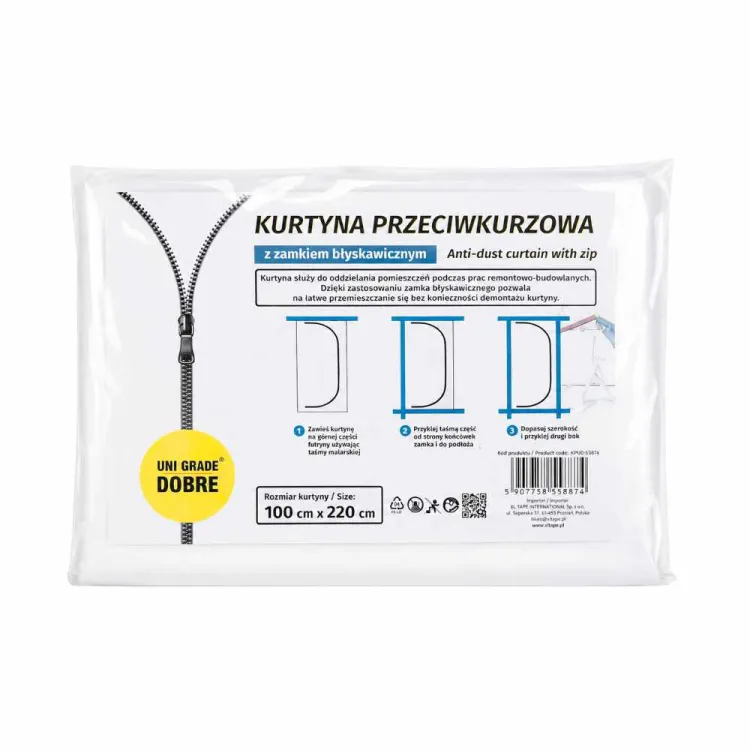 Kurtyna przeciwpyłowa przeciwkurzowa drzwi remont zamek 100x220cm uni grade