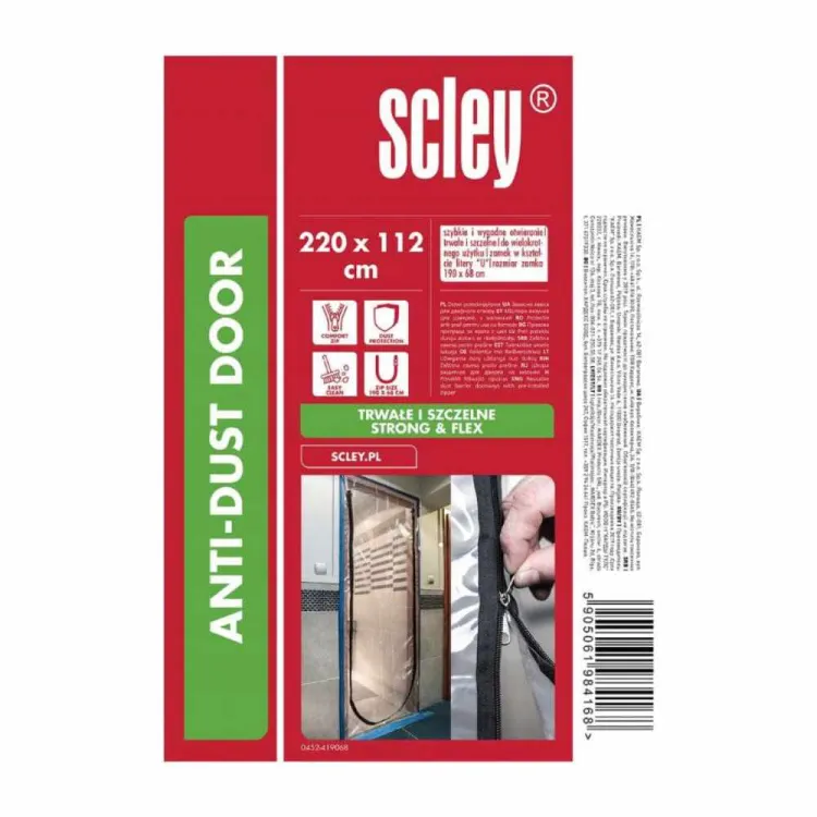 Kurtyna przeciwpyłowa przeciwkurzowa drzwi remont z zamkiem 220x112cm Scley